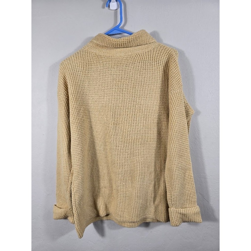 J Jill Waffle Knit Turtleneck Pullover Sweater Long Sleeve Tan Petite Size S